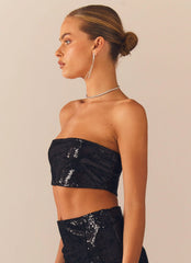 Top bustier de lentejuelas Emma - Negro