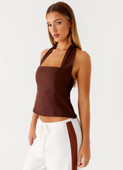 Top de lino tipo halter Sunflare - Chocolate