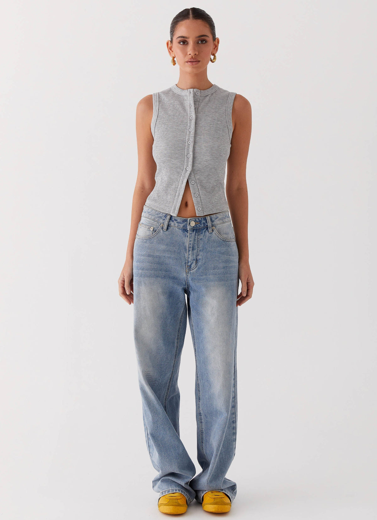 Top sin mangas con botones Blair - Gris jaspeado