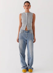 Top sin mangas con botones Blair - Gris jaspeado