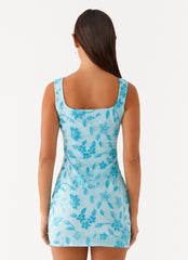 Minivestido Starlina escote cuadrado con cuentas - Azul