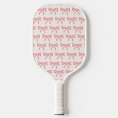 Pretty pink striped bow name pickleball paddle